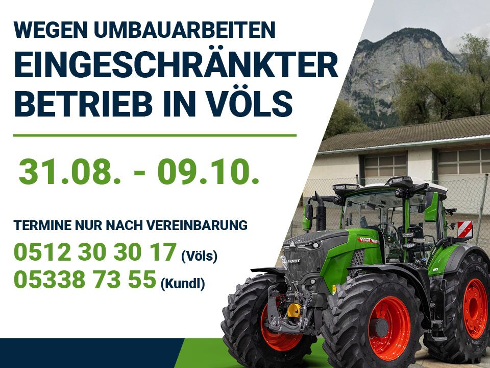 Filiale Völs von 31. August bis 09. Oktober geschlossen, Außendienst Service ist weiterhin verfügbar