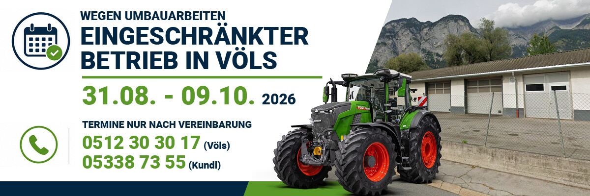 Filiale Völs von 31. August bis 09. Oktober geschlossen, Außendienst Service ist weiterhin verfügbar